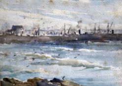 Andrew Gamley (1869-1949)watercolour,Coastal landscape,signed,11 x 15in.