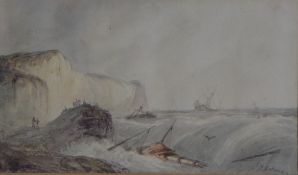 John Sell Cotman (1782-1842)watercolour,Shipwrecks and wreckers along the coast,signed,4.75 x