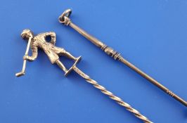 An 18th century silver snuff spoon, with panelled and turned stem, unmarked, 3.25in, together with a