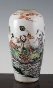A Chinese famille verte `eight immortals` vase, 19th century, of elongated oviform, depicting the