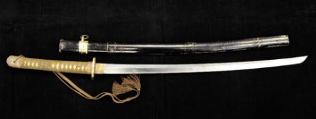 A 19th / 20th century Japanese katana, with lacquered scabbard, shark skin handle and floral