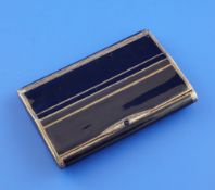 A 1920`s continental silver and black enamel cigarette case, of rectangular form, with raised