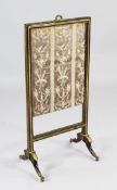 A 19th century French mahogany and ormolu mounted fire screen, with brocade panel and beaded