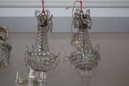 A pair of late 19th century bag light chandeliers, with facet prismatic drops, W.1ft Drop 2ft