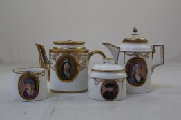 Paris porcelain coffee wares, first half 19th century, each painted with a portrait to an oval