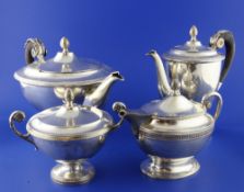 A matched late 19th/early 20th century Austro-Hungarian 800 standard silver pedestal four piece