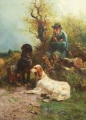Henry Schouten (Belgian 1864-1927)oil on canvas,Sportsman and gundogs in a landscape,signed,31.5 x