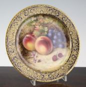 A Royal Worcester fruit painted dessert plate, by Richard Sebright, date code for 1929, painted with