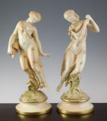 A pair of large and rare Royal Worcester figures `Morning and Evening Dew`, date code for 1894,