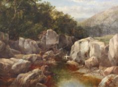 James Burrell Smith (1822-1897)oil on canvas,Angler beside a mountain stream,signed and dated 1864,