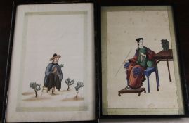 Seven Chinese pith paintings of work and agriculture, first half 19th century, including a set of