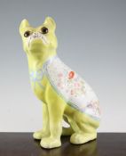 A Mosanic Galle style faience seated figure of a cat, late 19th century, with blue heart and fish