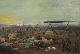After Paul Louis Narcisse Grolleronoil on canvas,French troops sleeping on the battlefield,bears