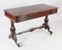 A Victorian mahogany rectangular side table, with single frieze drawer, gadrooned vase shaped
