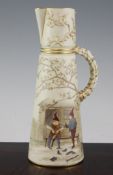 An unusual Royal Worcester ivory conical ewer, date code for 1886, decorated with two gnomes
