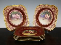 A set of six Royal Doulton fruit painted plates, by A.Brown, c.1937, each painted to the centre with