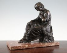 After Jean Jacques Pradier. A 19th century French bronze figure of a seated Sappo, signed J.Pradier,