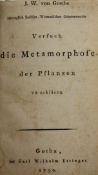 GOETHE, JOHANN WOLFGANG VON - VERSUCH DIE METAMORPHOSE DER PFLANZEN, 8vo, rebound paper boards, 86