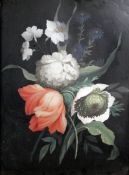 19th century Continental Schoolgouache on paper,Still life of flowers on a black ground,15.5 x 11.