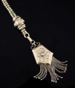 A French Napoleon III two-colour 18ct gold negligee necklace, with engraved tassel pendant set