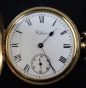 A George V 9ct gold Waltham hunter keyless lever pocket watch, the movement signed P.J. Bartlett,