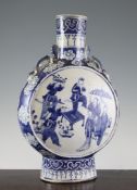 A large Chinese blue and white moon flask, 19th century, pained to each side with figures of