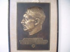 A WWII German cast bronze wall plaque, of Adolf Hitler, in original case, 5.5 x 3.75in., together