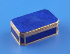A 19th century gold mounted lapis lazuli snuff box, of rectangular form, with canted corners and