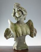 An Art Nouveau French terracotta bust of a female, with glazed floral decoration, stamped marks to