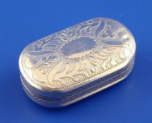 A George III silver vinaigrette, of oval form, with engraved foliate decoration, John Shaw,