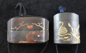 Two Japanese Takamaki-e lacquer inro, 19th century, the first a three case inro signed Kajikawa