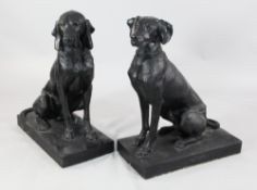 Henri Alfred Marie Jacquemart . Two late 19th century French cast iron models of hounds, one cast