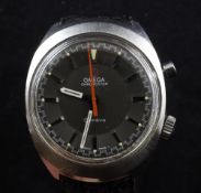 A gentleman`s late 1960`s stainless steel Omega Chronostop wrist watch, with baton numerals and