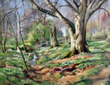 Harald Pryn (1891-1968)oil on canvas,Woodland in springtime,signed,13 x 16in.