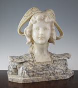 Gall. Lapini. A late 19th century Italian alabaster and grey vein marble bust of a young girl, the