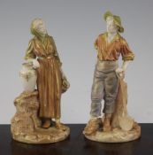 A pair of Royal Worcester figures of gardeners, modelled by James Hadley, late 19th century, with