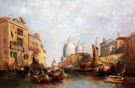 Circle of William Meadowsoil on canvas,Venetian canal scene,16 x 24in.