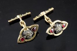 A pair of early 20th century Russian gold, red spinel and rose cut diamond set cufflinks,, of shaped