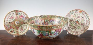 A Chinese Canton decorated famille rose large bowl, Daoguang period, typically painted with