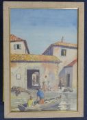 Juliet Pannett (1911-2005)watercolour,Fishermen on the shore,signed and dated 1975,22 x 14in.
