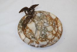 A 1930`s circular Breche marble dish, mounted with a patinated model of Lleda and the swan,