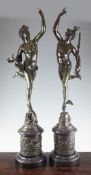 After Giambologna and Fulconis. A pair of bronze figures of Mercury and Fortuna, the cylinder