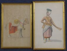 Turkish Schoolfour gouaches,Studies of gentleman, a musician and a warhorse,largest 11.75 x 7.25in.