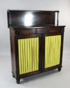 A Regency rosewood chiffonier, the superstructure with three quarter pierced gallery back and turned