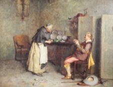 Giuseppe Bortignoni (Italian, c.1893)oil on canvas,`Winding the skein`,signed,13 x 16.5in.
