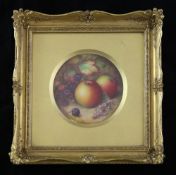 A Royal Worcester fruit-painted plaque, by Richard Sebright, dated 1926, painted with apples and