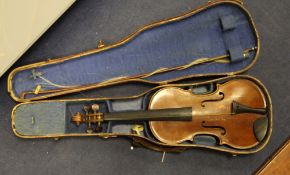 A late 19th century French violin, with paper label with Buthod, together with Tourte bow and