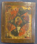 19th century Russian Schooltempera on wooden panel,Icon depicting the Virgin and Child bordered by