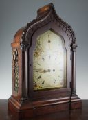 An early Victorian mahogany bracket clock, with floral painted Turkish numeral dial, signed Edward