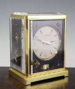 A Jaeger Le Coultre Marina pattern Atmos clock, decorated with angel fish on a black ground, with